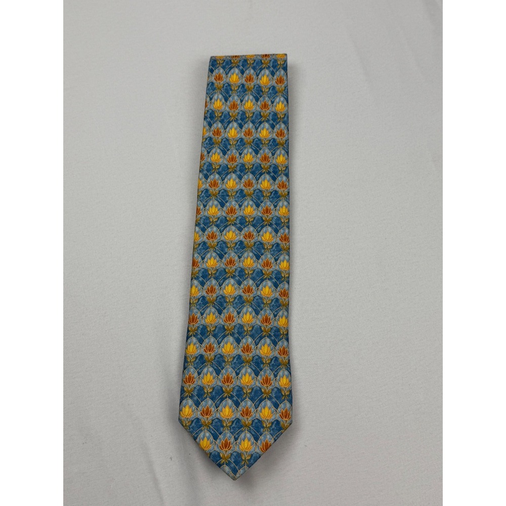 Ermenegildo Zegna Tie Mens 61 x 3.75 Blue Floral Silk Geometric Made in Italy